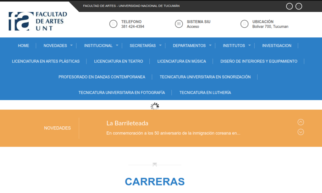Web: Facultad de Artes UNT